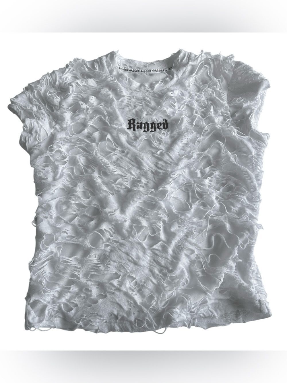 The Ragged Priest White Distressed Ruffle Crop Top